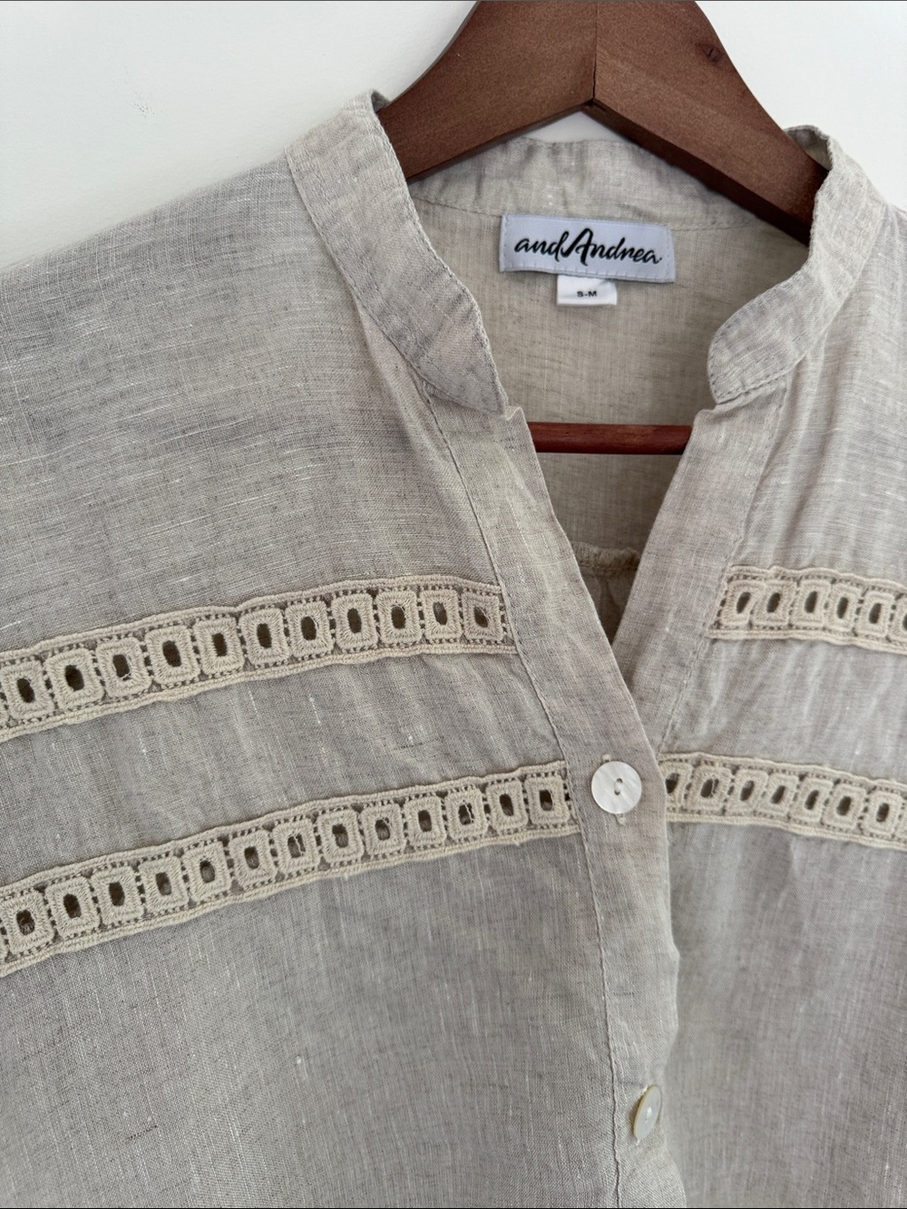 Natural Linen Crochet-Trim Peasant Blouse - Picture 2 of 7